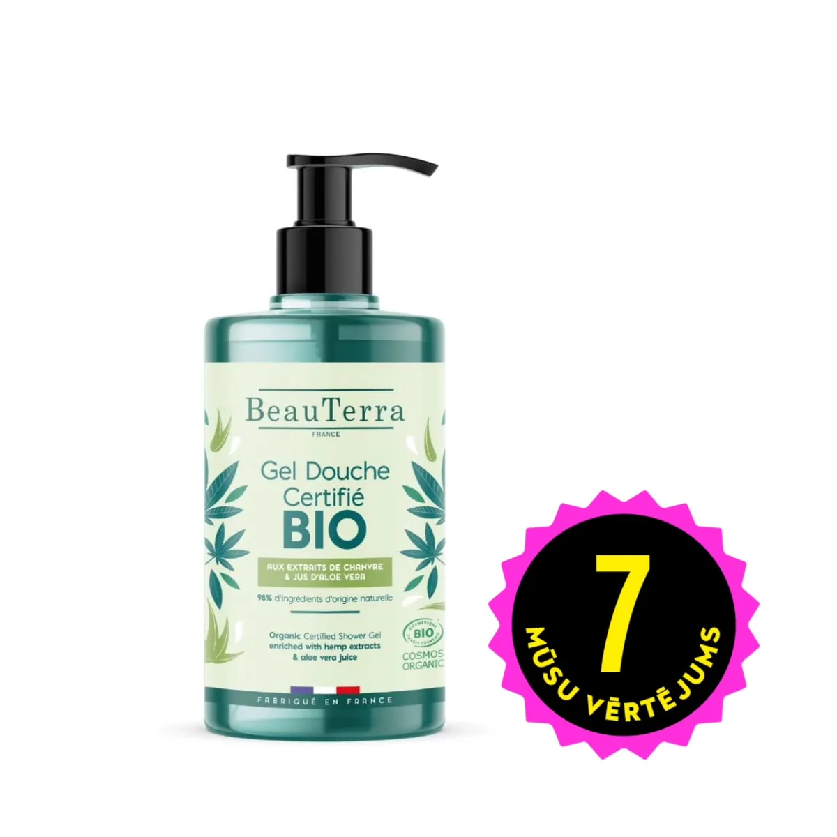 Beauterra BIO DUŠAS GELS ar kaņepju un alvejas ekstraktu