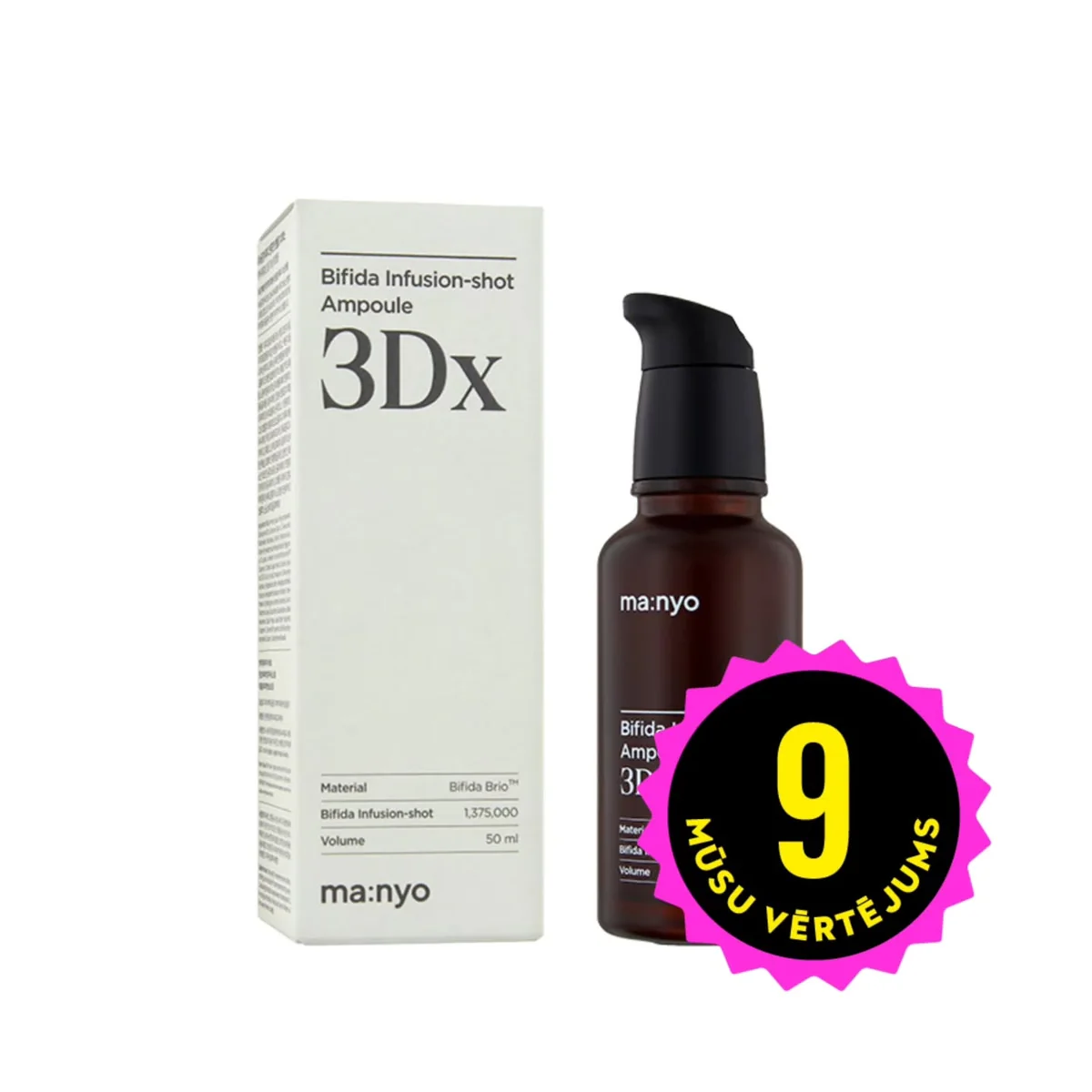 MANYO Bifida Infusion Shot Ampoule 3DX atjaunojošs serums ar probiotiķiem un mikroadatiņām