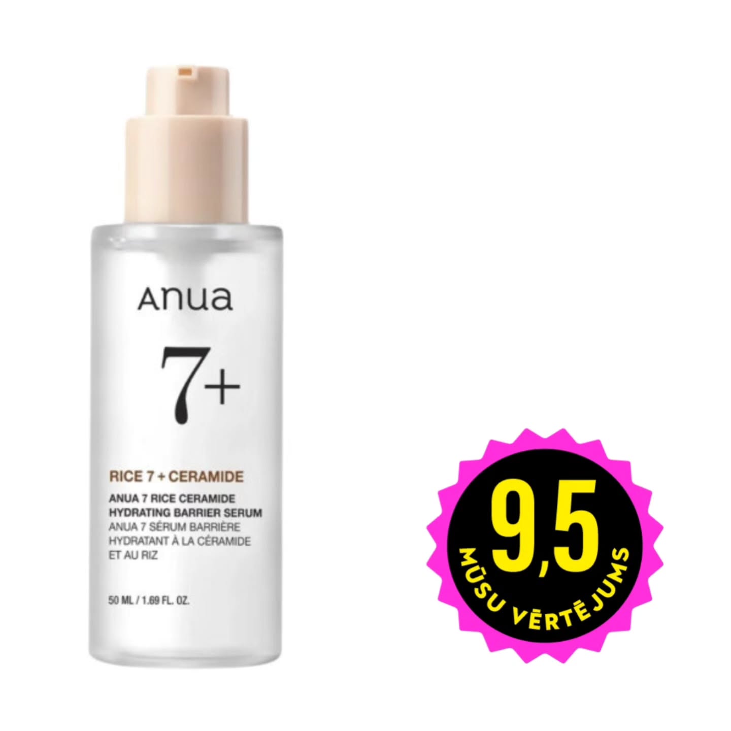 ANUA Rice 7+ mitrinošs serums sejas adai ar keramīdiem.