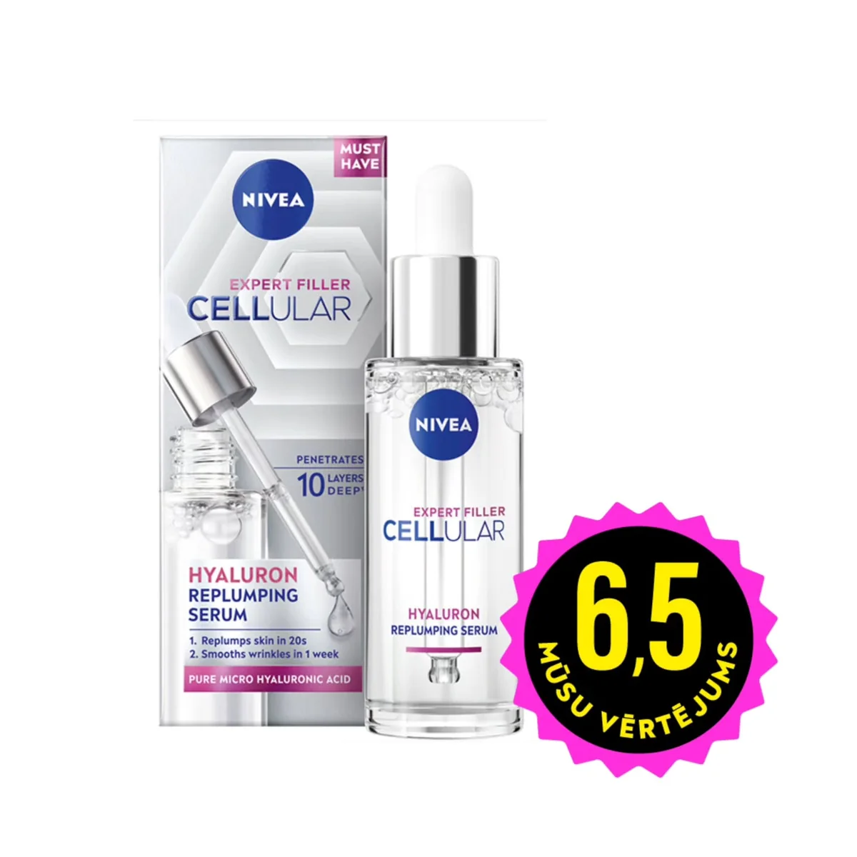 NIVEA Cellular Expert Filler apjomu atjaunojošs serums ar mikro hialuronskābi