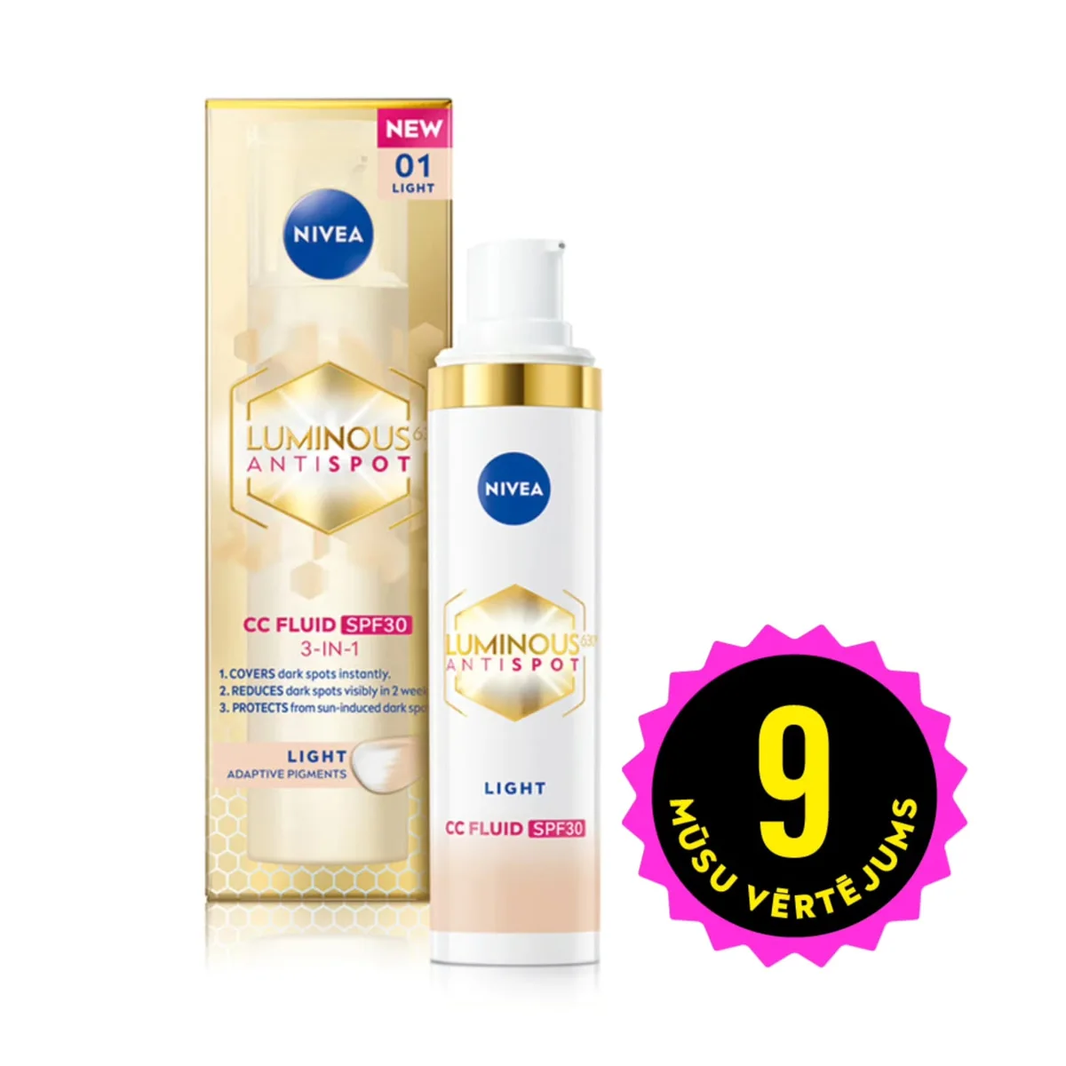 NIVEA Luminous 630 Antispot CC fluīds ar toni un SPF30