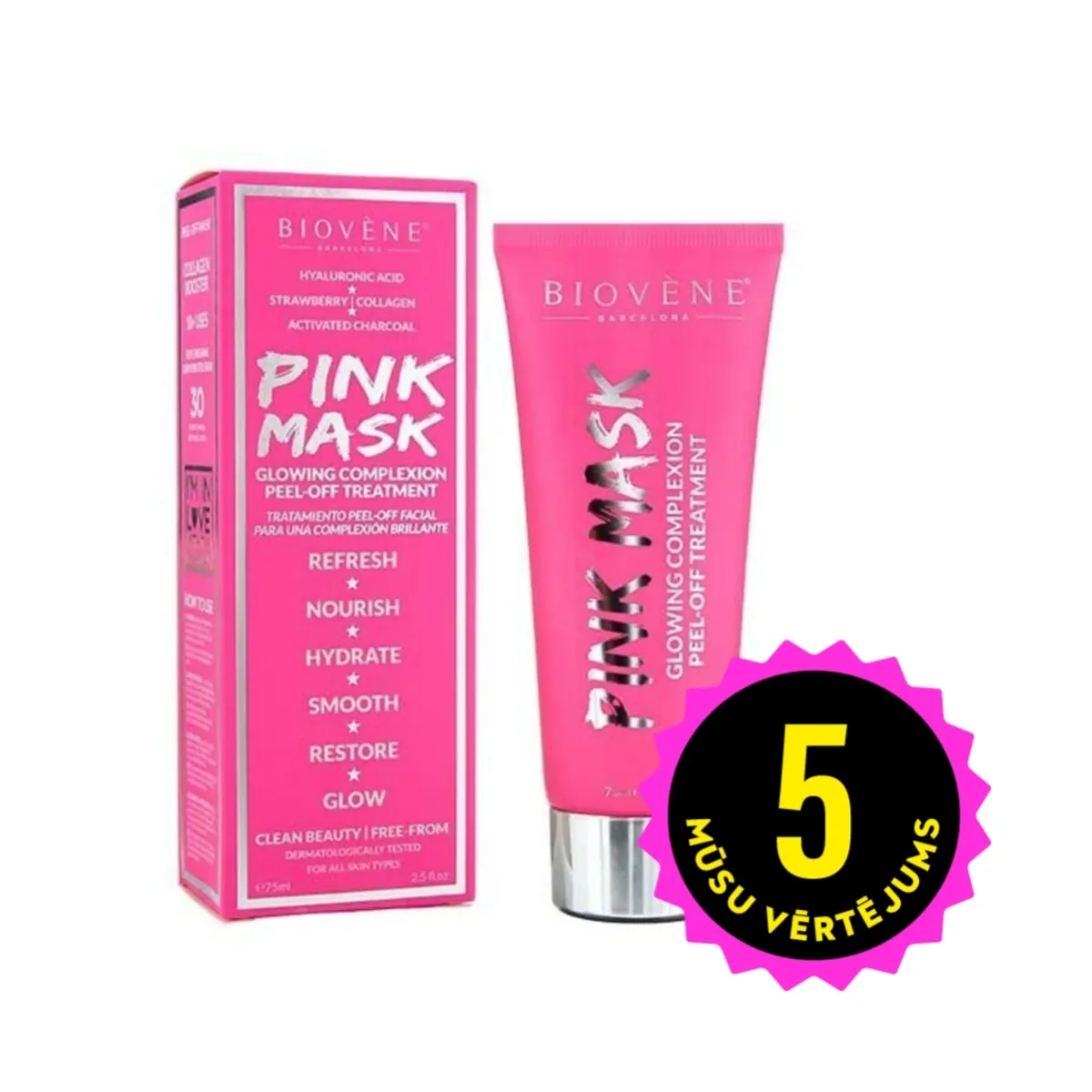 BIOVENE Pink Mask Peel-Off nolobāma rozā sejas maska
