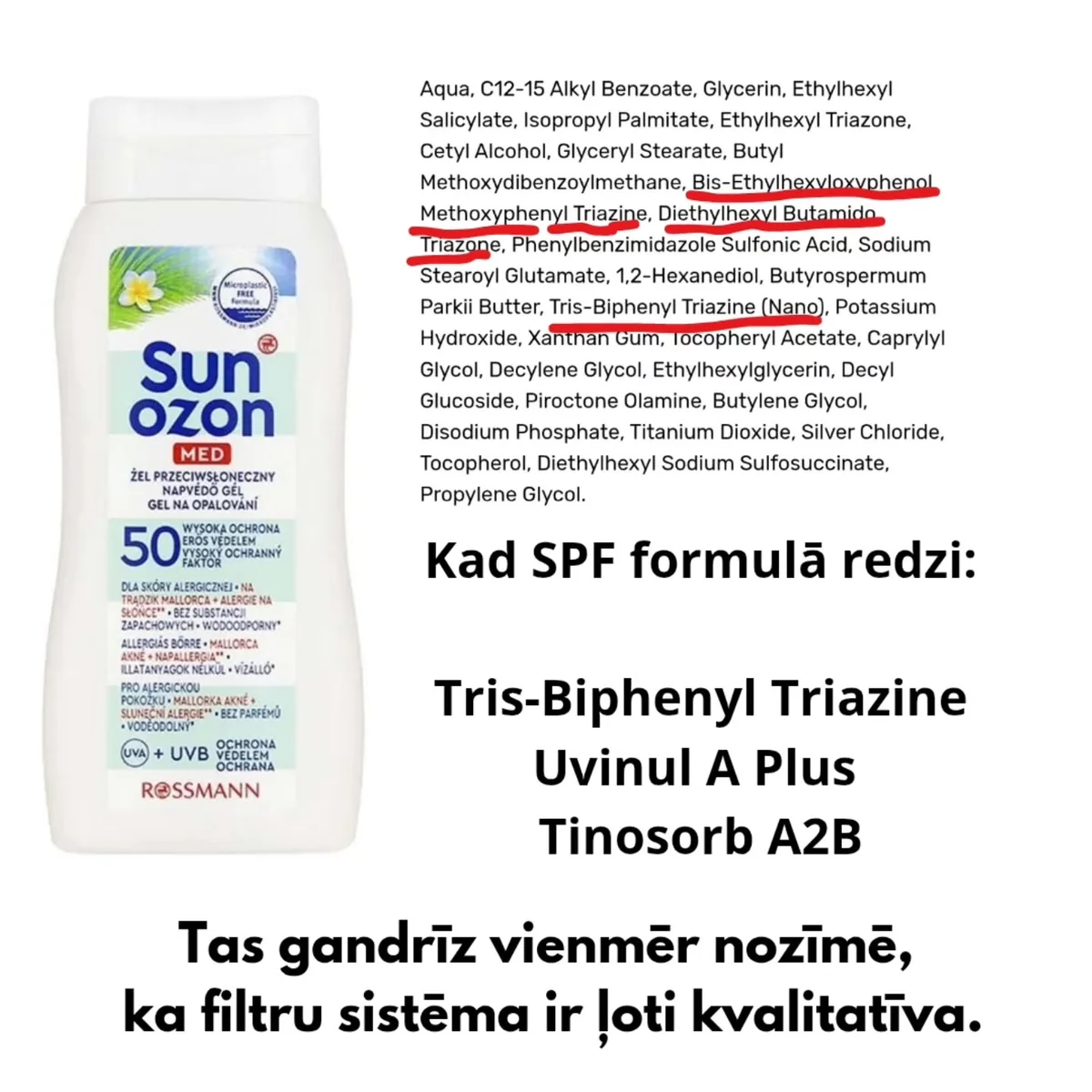 Kad SPF formulā redzi 3–4 dažādus triazine tipa filtrus, tas gandrīz vienmēr nozīmē:LABS